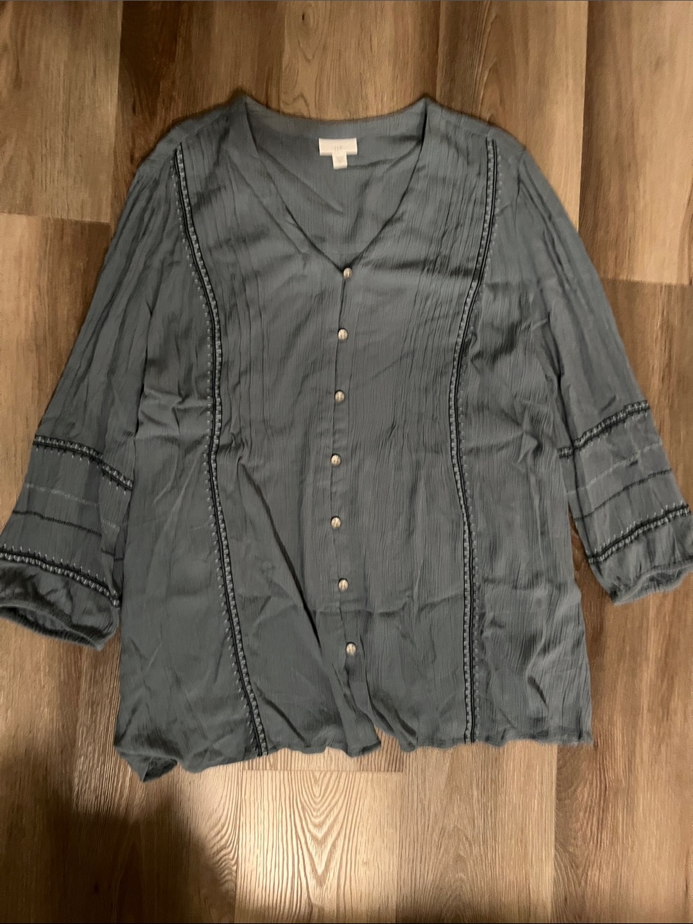 J. Jill Slate Blue Button-Front V-Neck Blouse